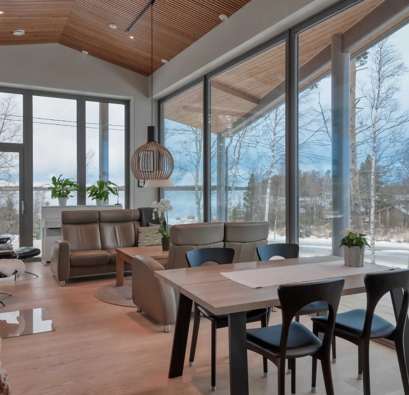 Modern interior with large aluminium windows
